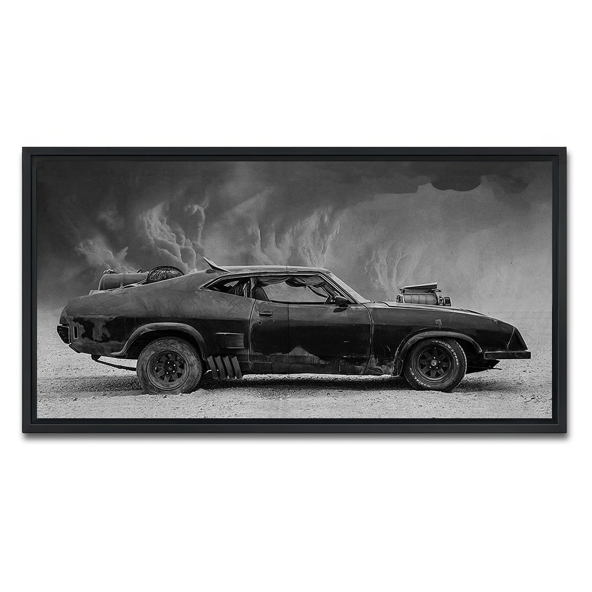 AUTO-MOCKUP WHITE | Mad Max Interceptor Grayscale | 1 Piece | Black Framed Canvas | group=2x1