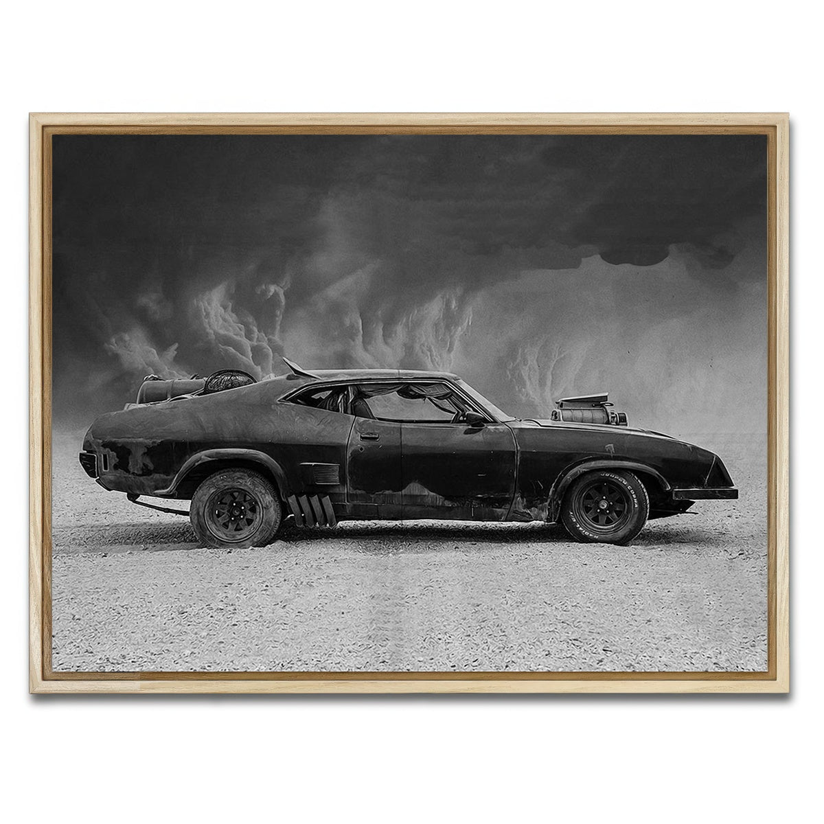 AUTO-MOCKUP WHITE | Mad Max Interceptor Grayscale | 1 Piece | Natural Framed Canvas | group=4x3