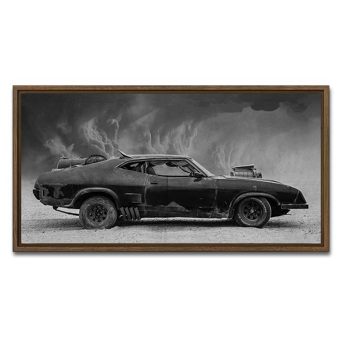 AUTO-MOCKUP WHITE | Mad Max Interceptor Grayscale | 1 Piece | Walnut Framed Canvas | group=2x1