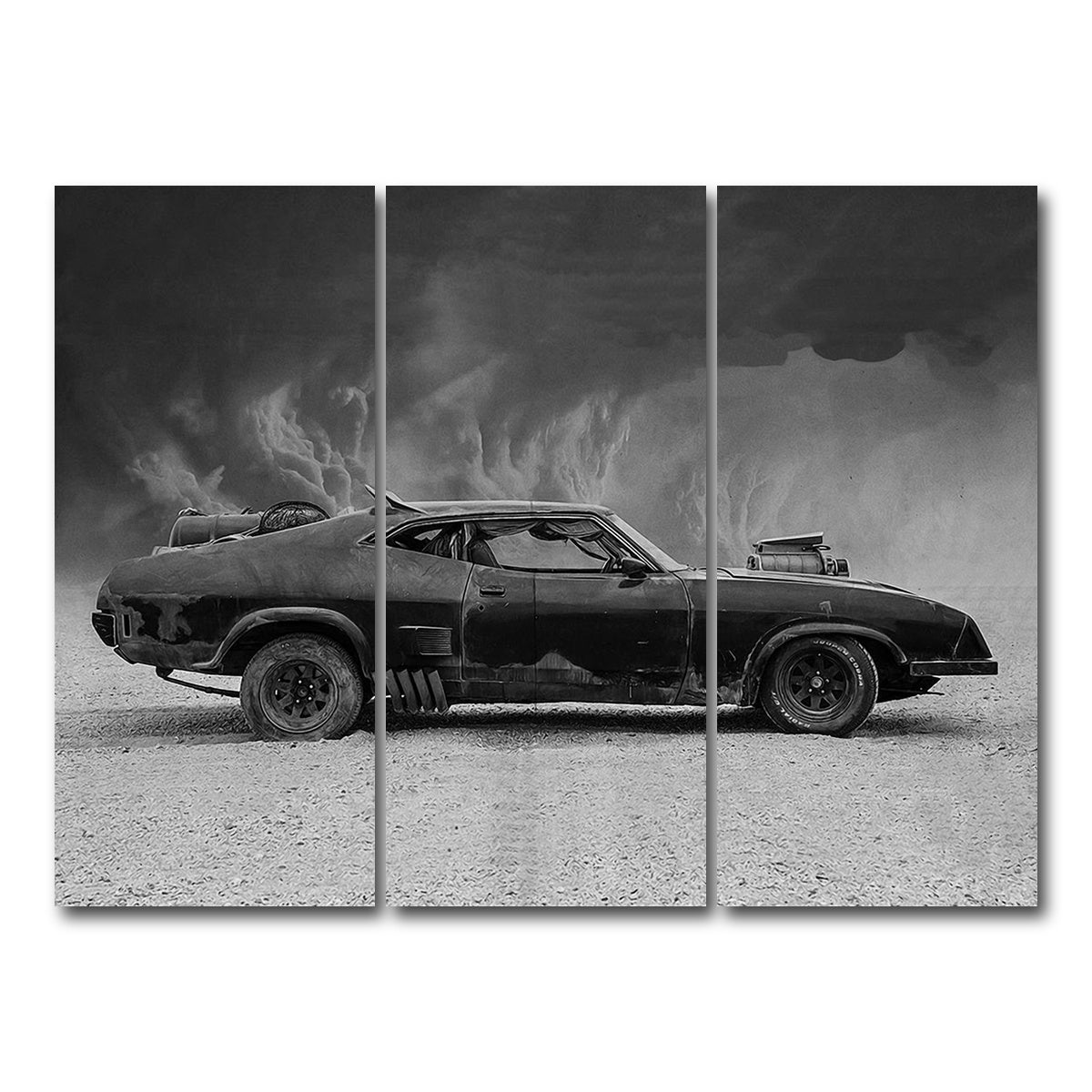 AUTO-MOCKUP WHITE | Mad Max Interceptor Grayscale | 3 Piece | Gallery Wrap Canvas | group=8x18