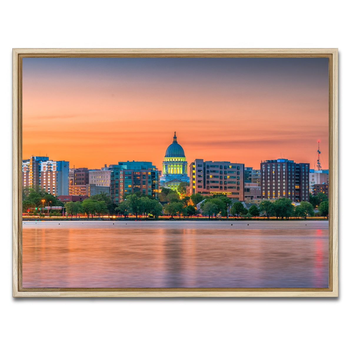 AUTO-MOCKUP WHITE | Madison Skyline At Dusk | 1 Piece | Natural Framed Canvas | group=4x3