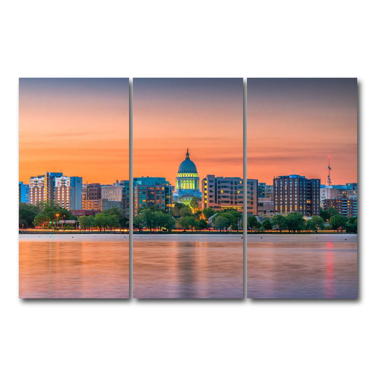 AUTO-MOCKUP WHITE | Madison Skyline At Dusk | 3 Piece | Gallery Wrap Canvas | group=12x24