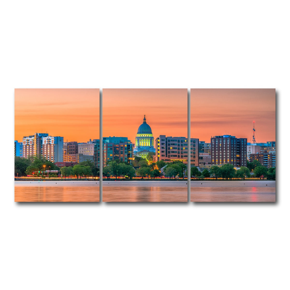 AUTO-MOCKUP WHITE | Madison Skyline At Dusk | 3 Piece | Gallery Wrap Canvas | group=18x24