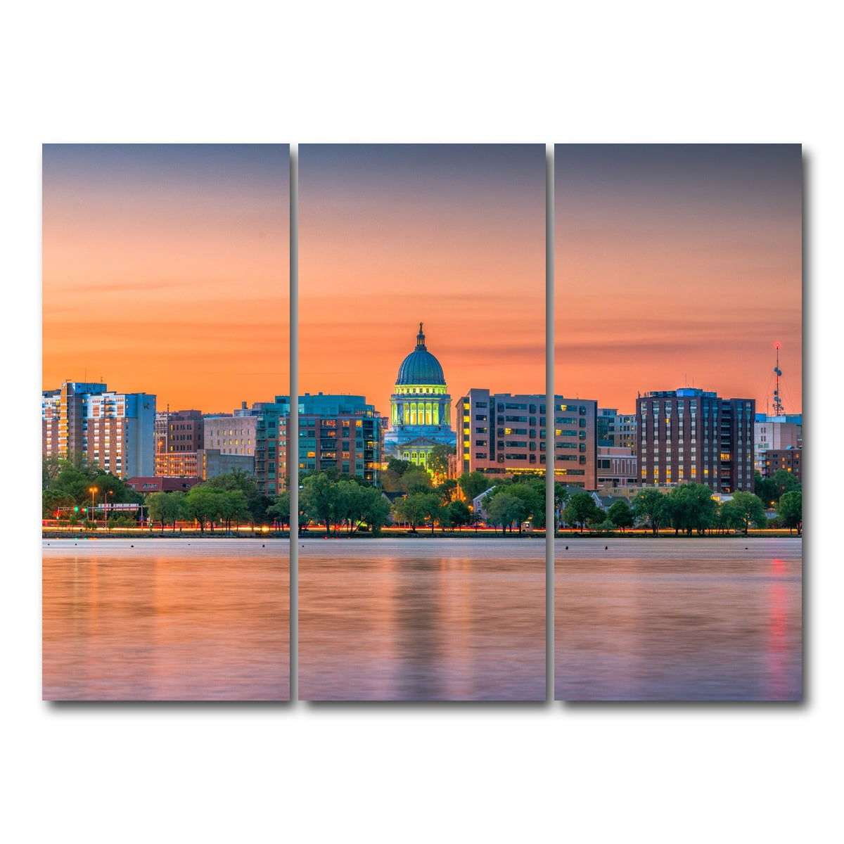 AUTO-MOCKUP WHITE | Madison Skyline At Dusk | 3 Piece | Gallery Wrap Canvas | group=8x18