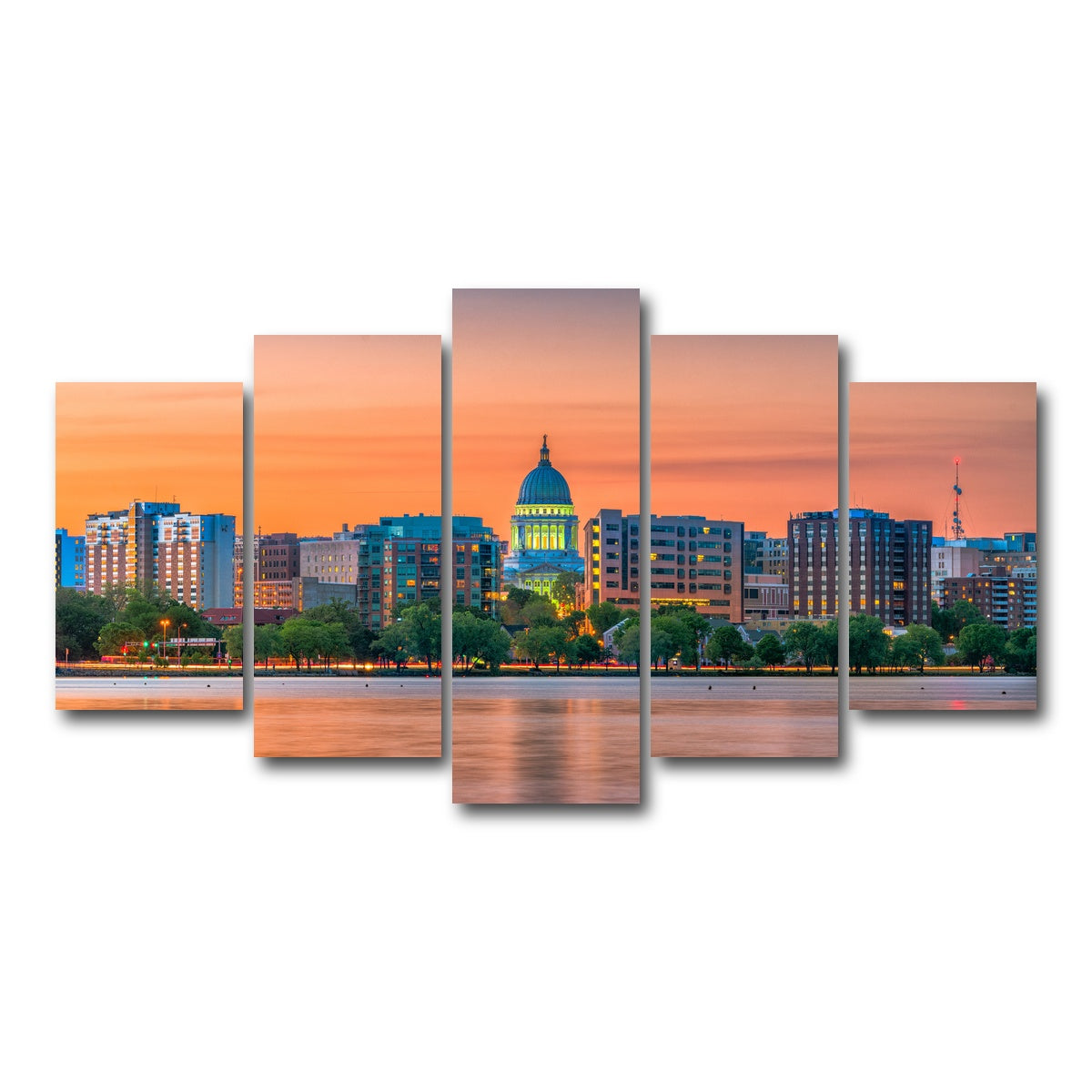 AUTO-MOCKUP WHITE | Madison Skyline At Dusk | 5 Piece | Gallery Wrap Canvas | group=5_normal