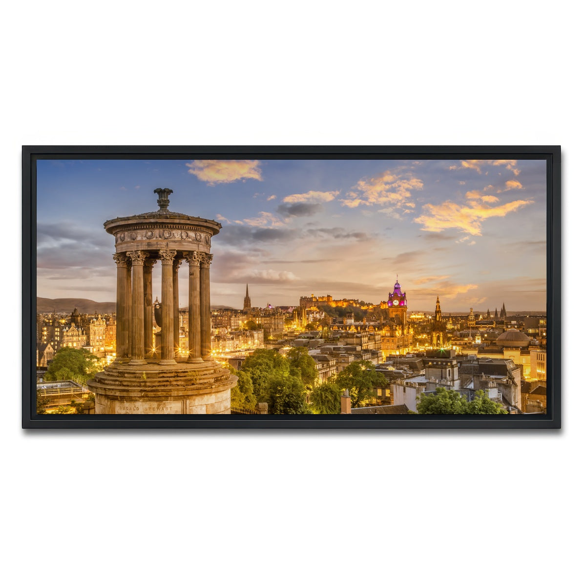 AUTO-MOCKUP WHITE | Magical sunset over Edinburgh | 1 Piece | Black Framed Canvas | group=2x1