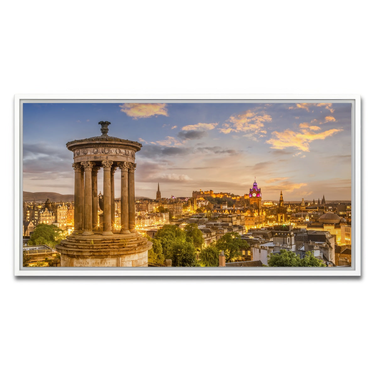 AUTO-MOCKUP WHITE | Magical sunset over Edinburgh | 1 Piece | White Framed Canvas | group=2x1