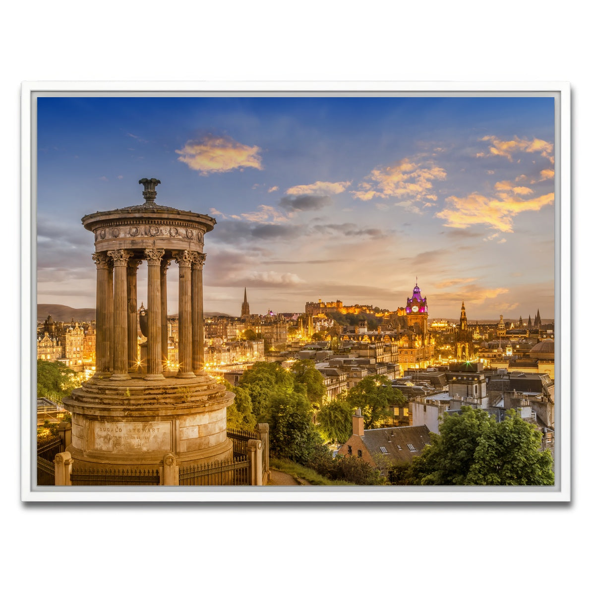 AUTO-MOCKUP WHITE | Magical sunset over Edinburgh | 1 Piece | White Framed Canvas | group=4x3