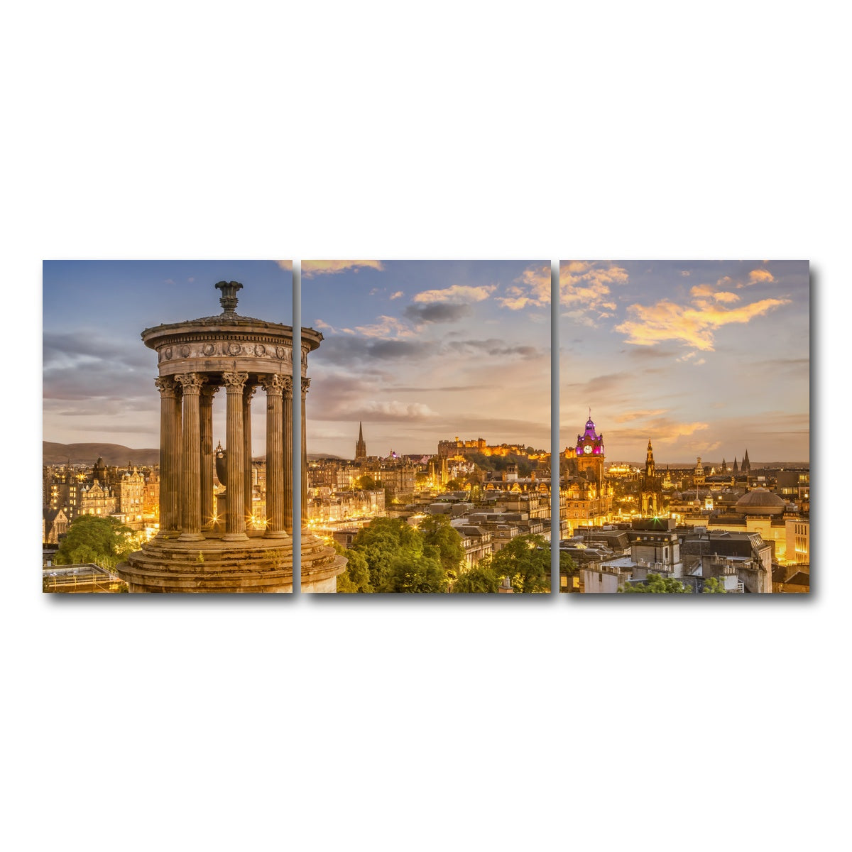 AUTO-MOCKUP WHITE | Magical sunset over Edinburgh | 3 Piece | Gallery Wrap Canvas | group=18x24
