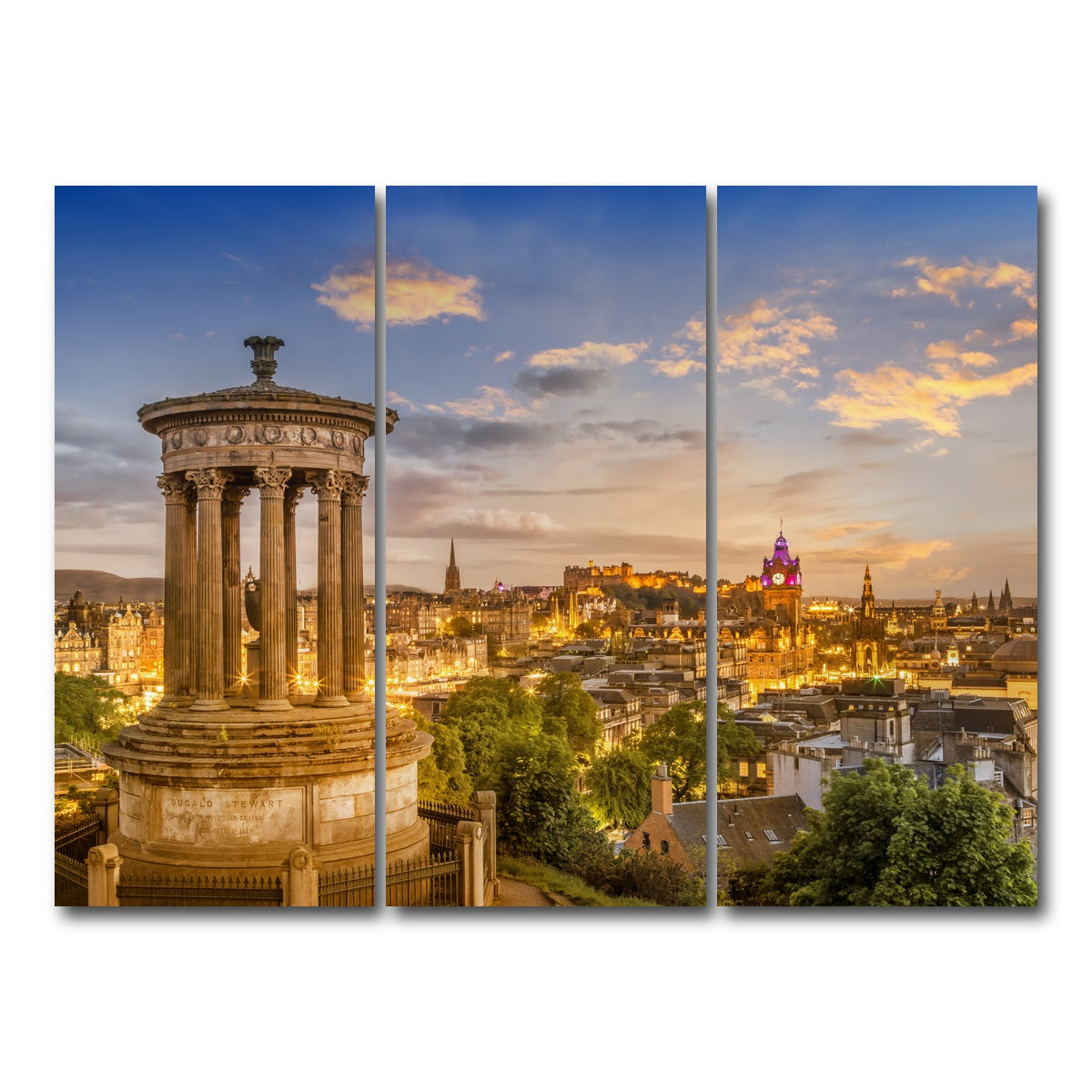 AUTO-MOCKUP WHITE | Magical sunset over Edinburgh | 3 Piece | Gallery Wrap Canvas | group=8x18