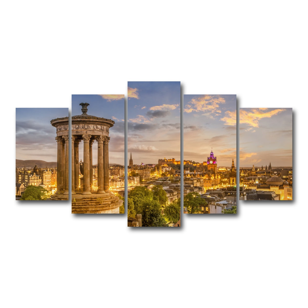 AUTO-MOCKUP WHITE | Magical sunset over Edinburgh | 5 Piece | Gallery Wrap Canvas | group=5_normal