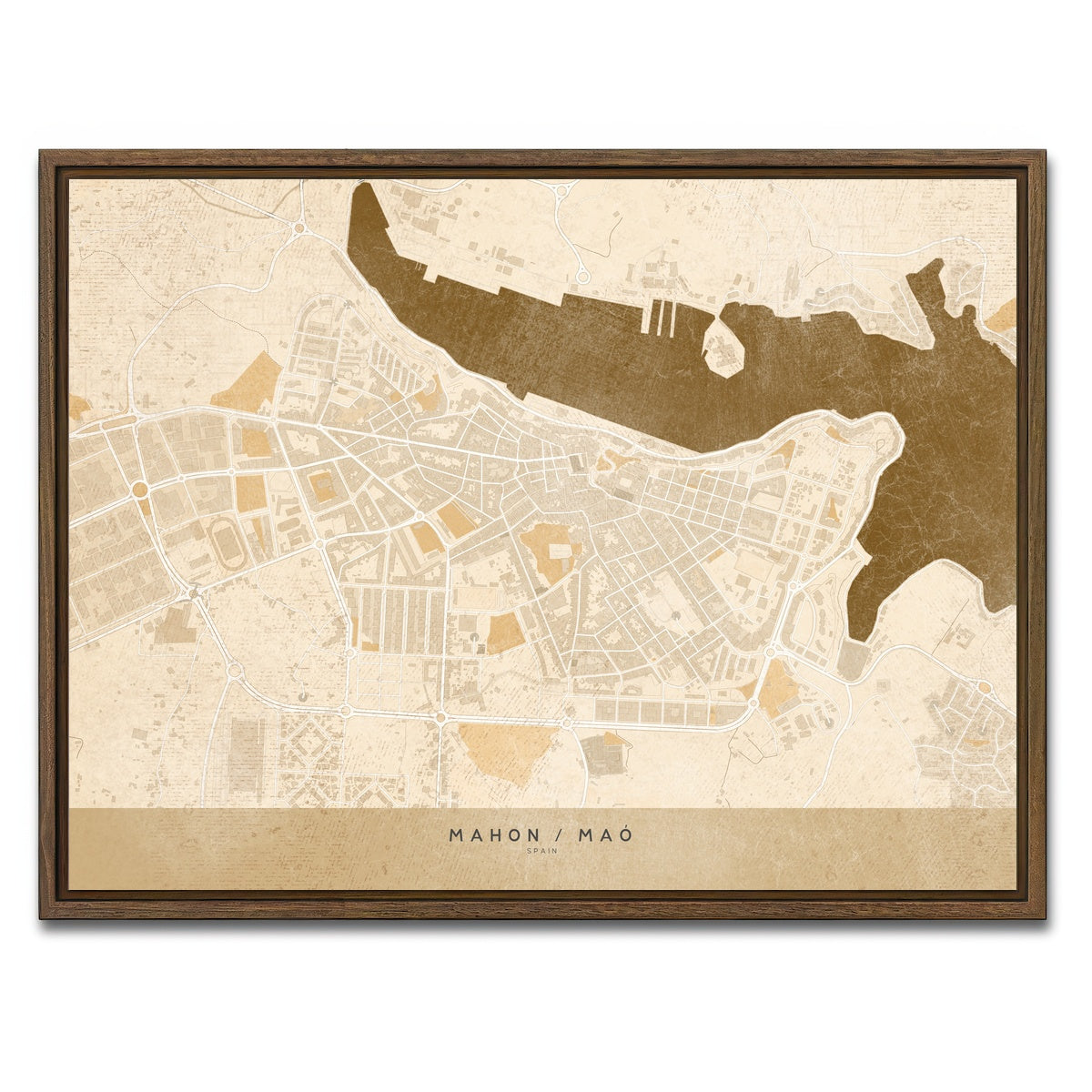 AUTO-MOCKUP WHITE | Mahon Map | 1 Piece | Walnut Framed Canvas | group=4x3