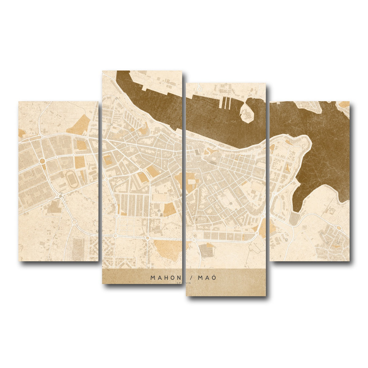 AUTO-MOCKUP WHITE | Mahon Map | 4 Piece | Gallery Wrap Canvas | group=4_short