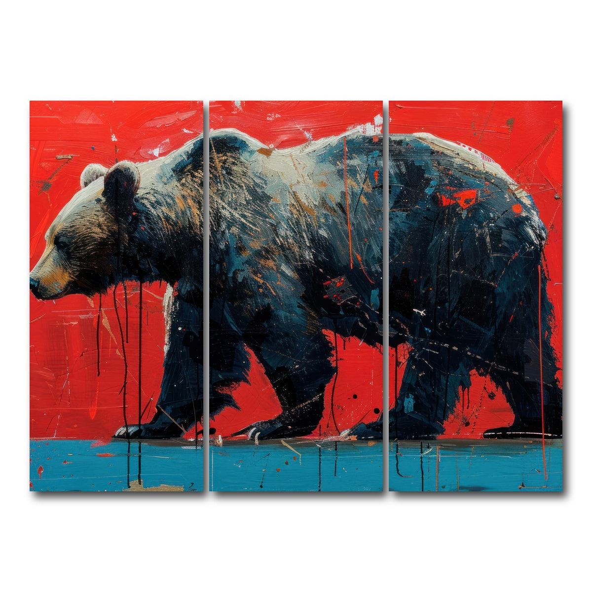 AUTO-MOCKUP WHITE | Majestic grizzly bear painting | 3 Piece | Gallery Wrap Canvas | group=8x18