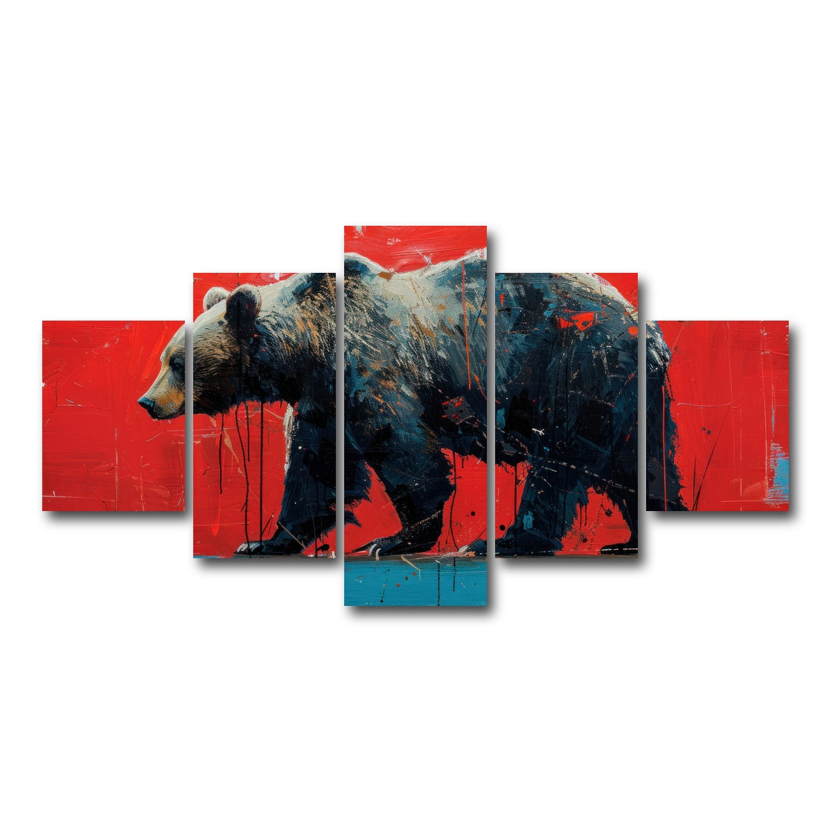 AUTO-MOCKUP WHITE | Majestic grizzly bear painting | 5 Piece | Gallery Wrap Canvas | group=5_short