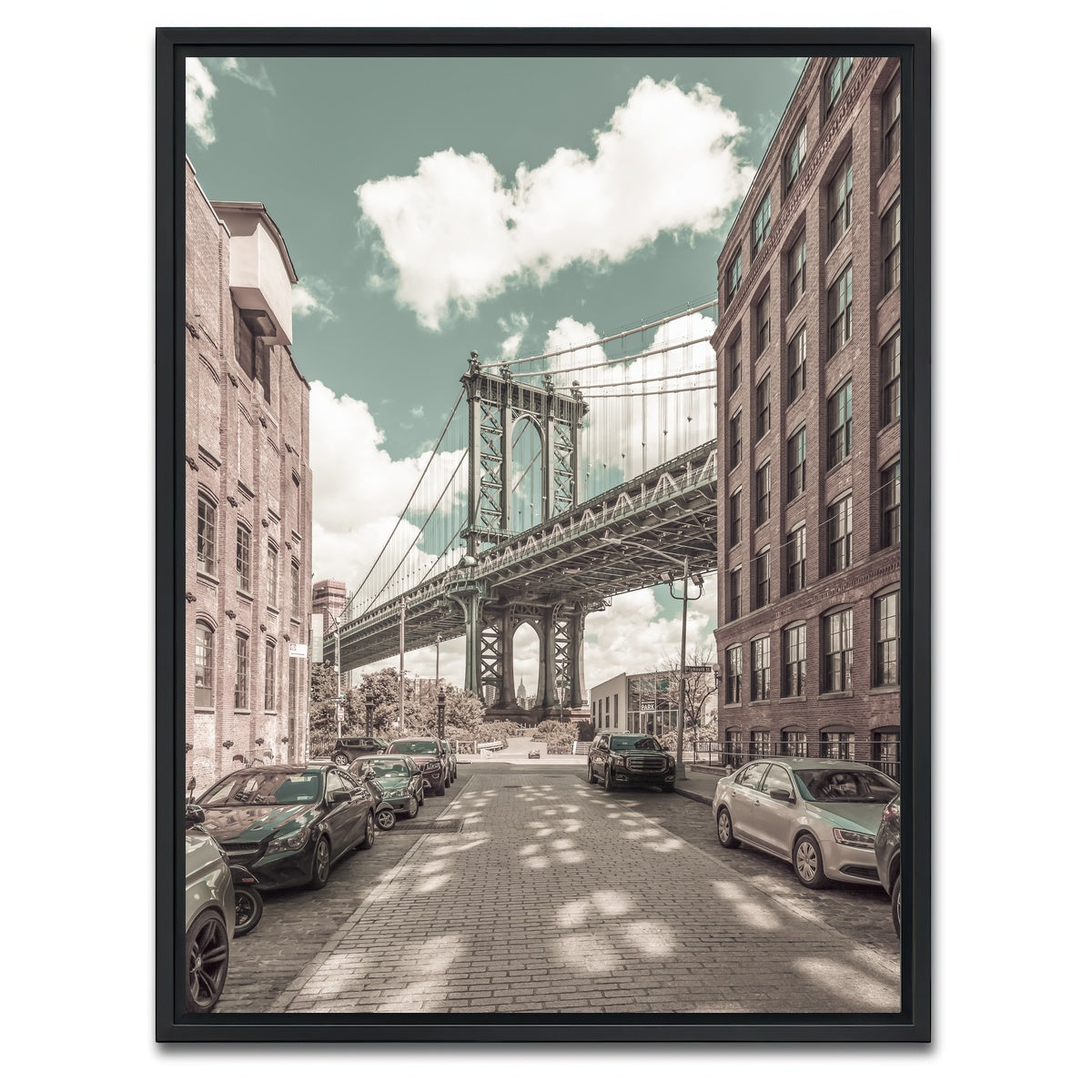 AUTO-MOCKUP WHITE | Manhattan Bridge urban vintage style | 1 Piece | Black Framed Canvas | group=3x4