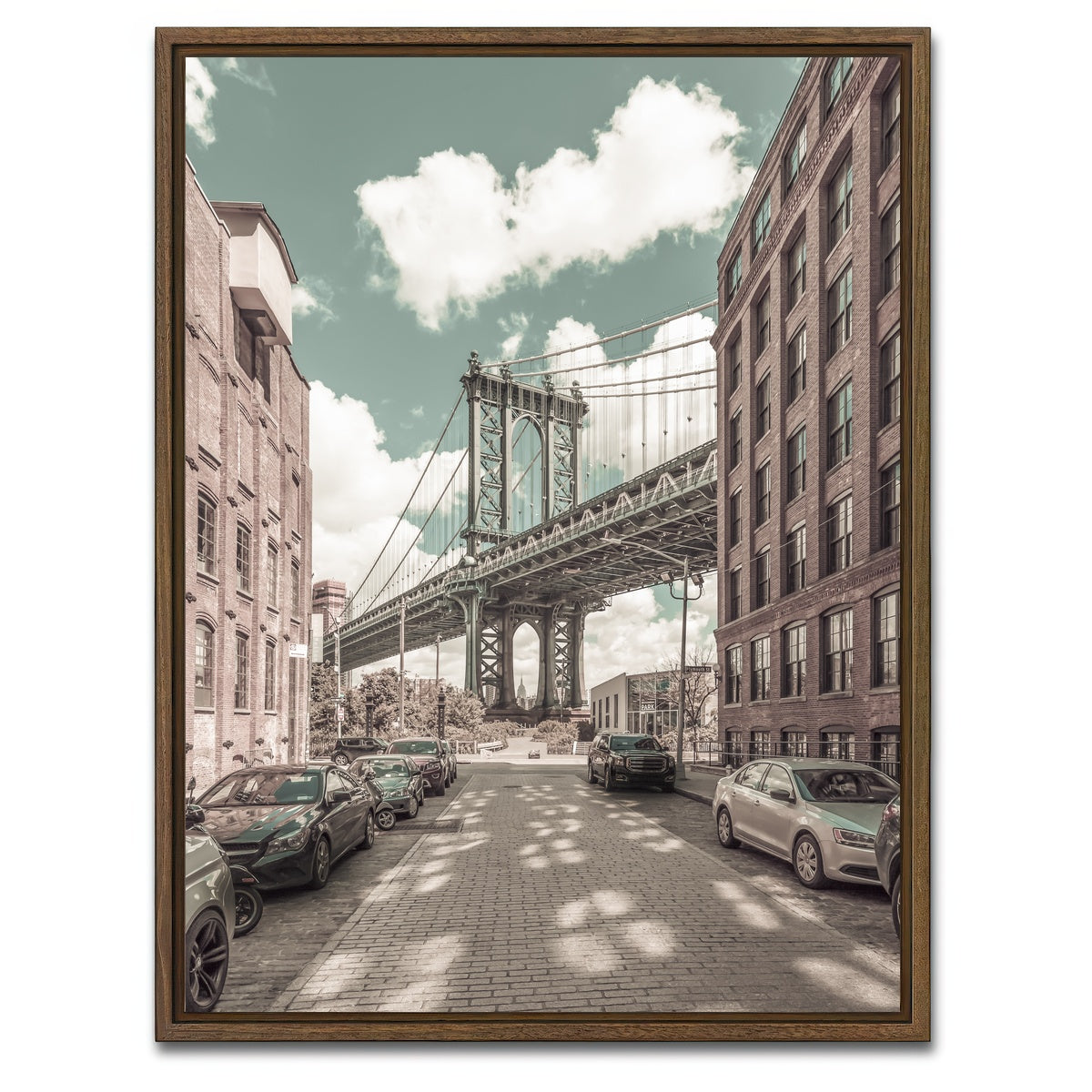 AUTO-MOCKUP WHITE | Manhattan Bridge urban vintage style | 1 Piece | Walnut Framed Canvas | group=3x4