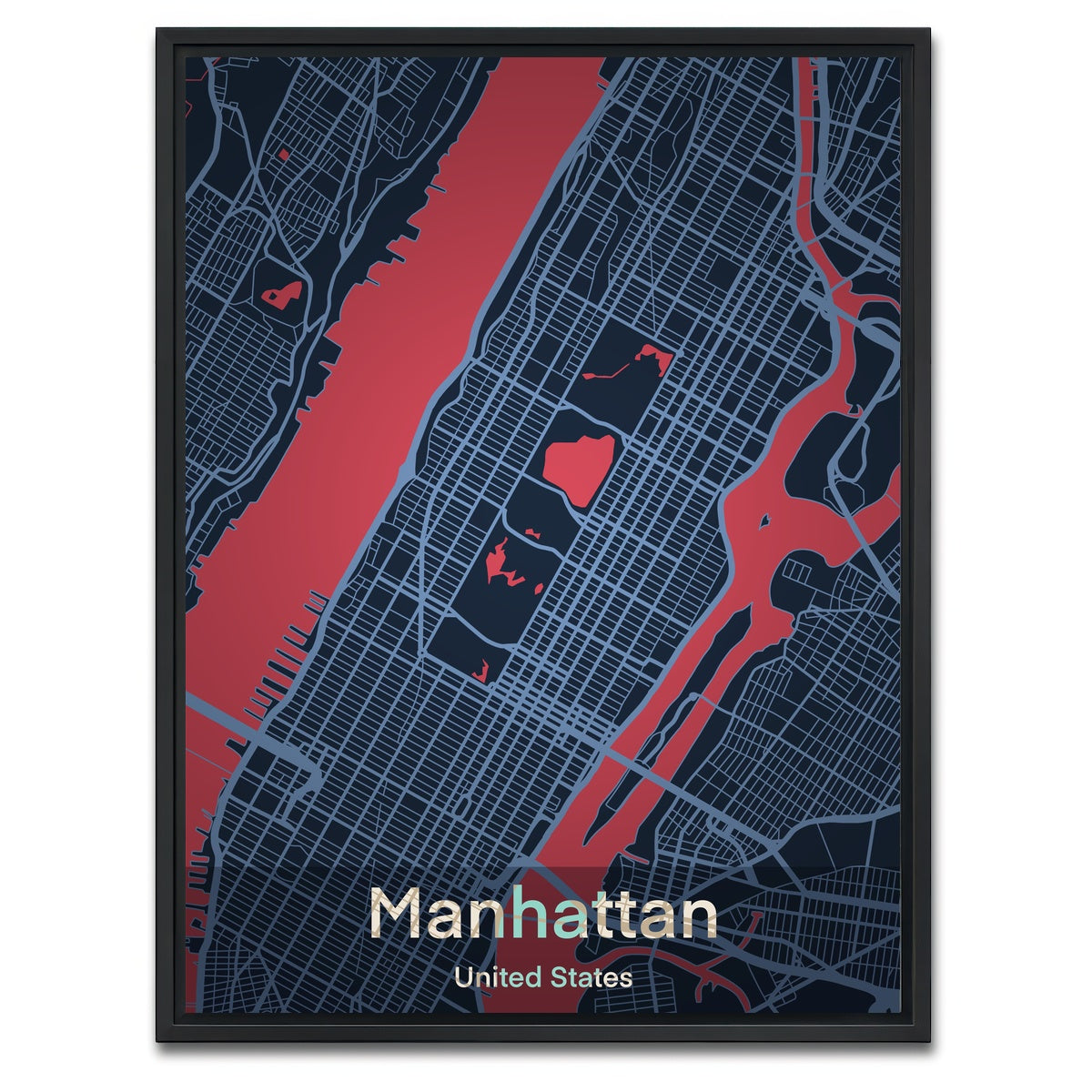 AUTO-MOCKUP WHITE | Manhattan Map | 1 Piece | Black Framed Canvas | group=3x4