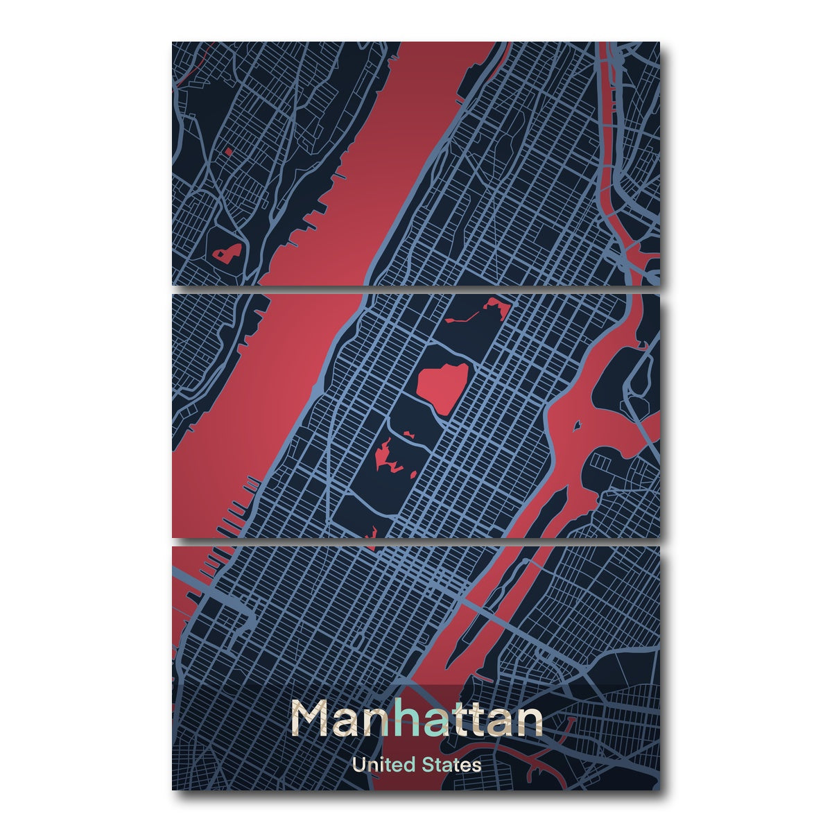 AUTO-MOCKUP WHITE | Manhattan Map | 3 Piece | Gallery Wrap Canvas | group=12x24_stacked