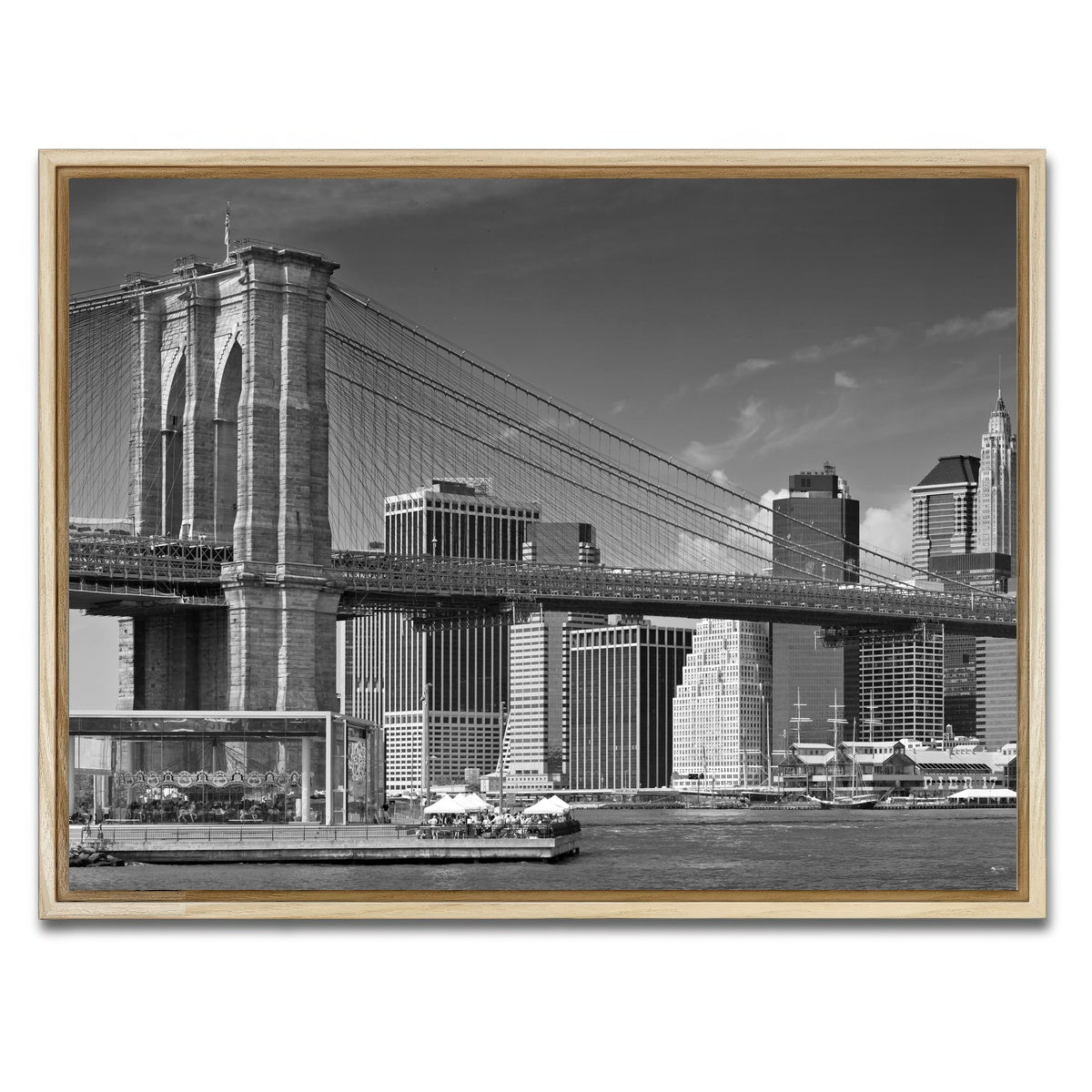 AUTO-MOCKUP WHITE | Manhattan Skyline & Brooklyn Bridge Monochrome | 1 Piece | Natural Framed Canvas | group=4x3