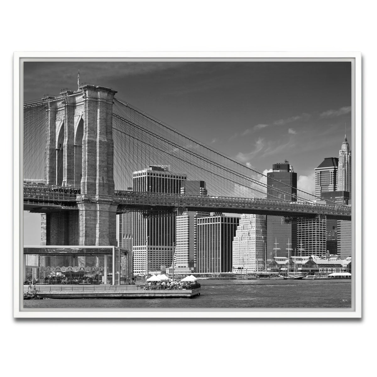 AUTO-MOCKUP WHITE | Manhattan Skyline & Brooklyn Bridge Monochrome | 1 Piece | White Framed Canvas | group=4x3