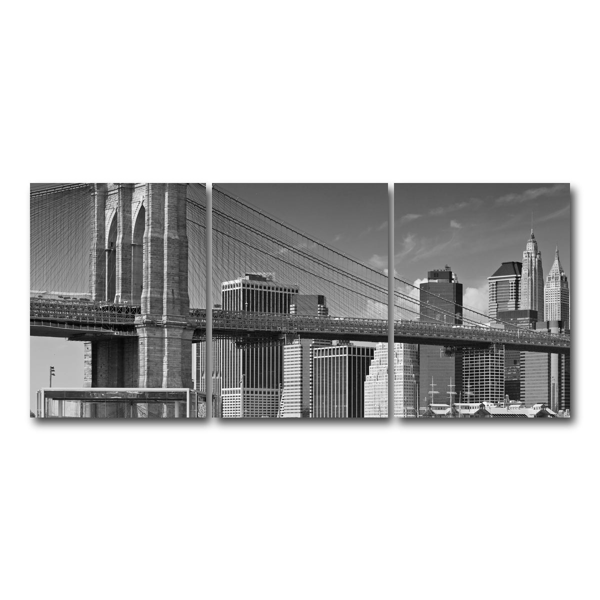 AUTO-MOCKUP WHITE | Manhattan Skyline & Brooklyn Bridge Monochrome | 3 Piece | Gallery Wrap Canvas | group=18x24