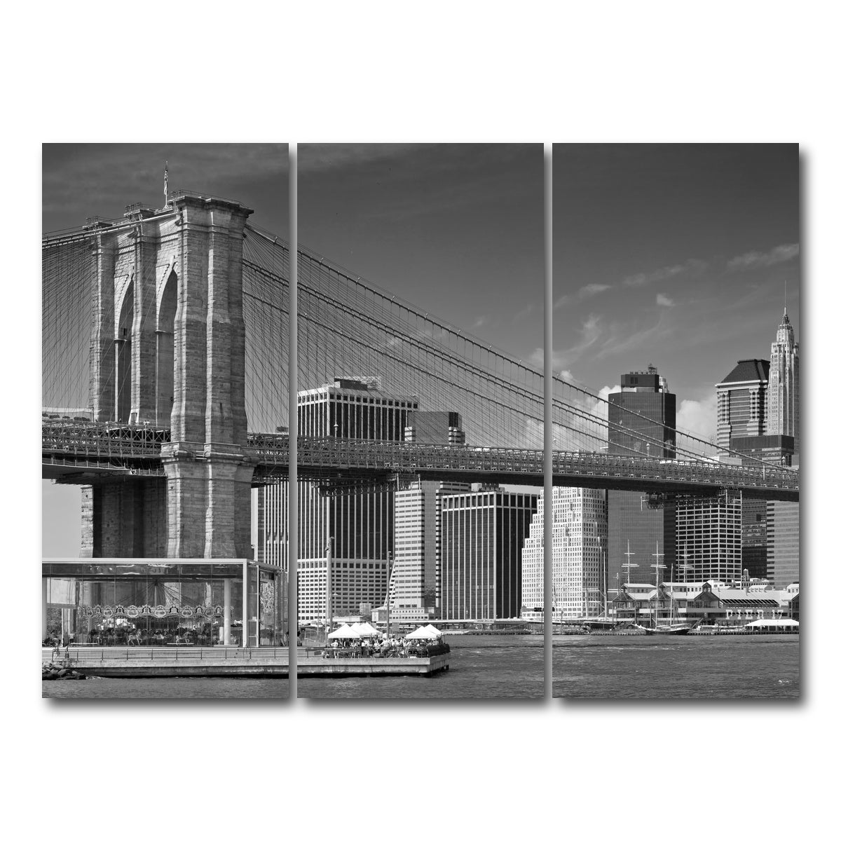 AUTO-MOCKUP WHITE | Manhattan Skyline & Brooklyn Bridge Monochrome | 3 Piece | Gallery Wrap Canvas | group=8x18