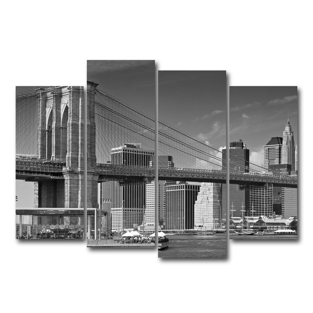 AUTO-MOCKUP WHITE | Manhattan Skyline & Brooklyn Bridge Monochrome | 4 Piece | Gallery Wrap Canvas | group=4_normal