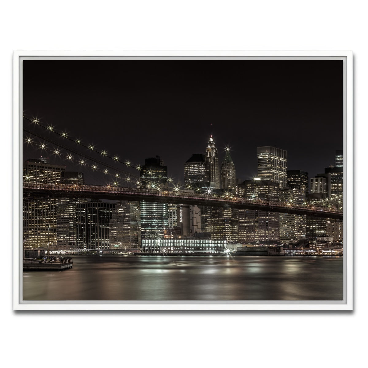 AUTO-MOCKUP WHITE | Manhattan Skyline & Brooklyn Bridge Panorama | 1 Piece | White Framed Canvas | group=4x3