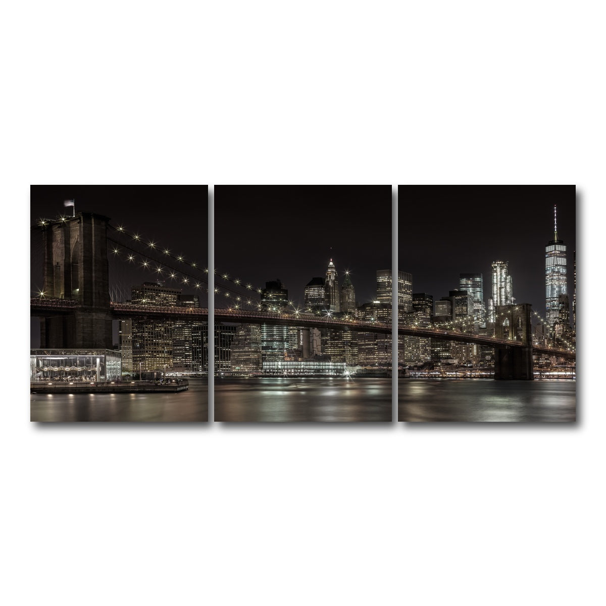 AUTO-MOCKUP WHITE | Manhattan Skyline & Brooklyn Bridge Panorama | 3 Piece | Gallery Wrap Canvas | group=18x24