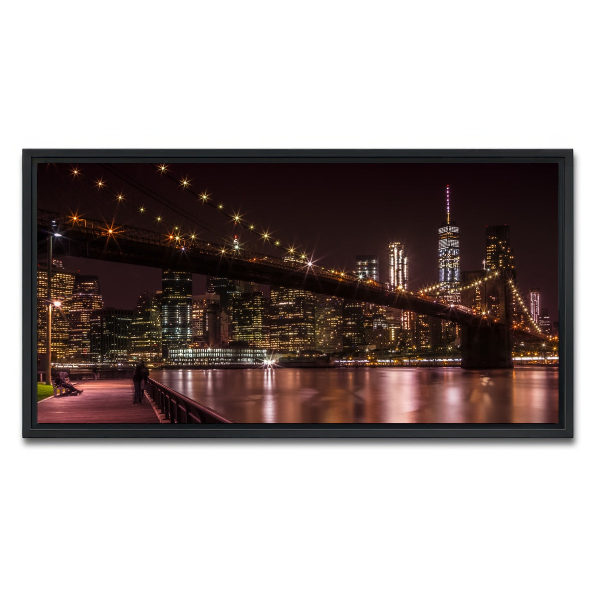 AUTO-MOCKUP WHITE | Manhattan Skyline & Brooklyn Bridge Sunset | 1 Piece | Black Framed Canvas | group=2x1