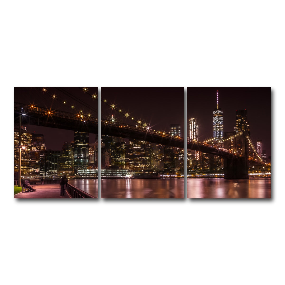 AUTO-MOCKUP WHITE | Manhattan Skyline & Brooklyn Bridge Sunset | 3 Piece | Gallery Wrap Canvas | group=18x24