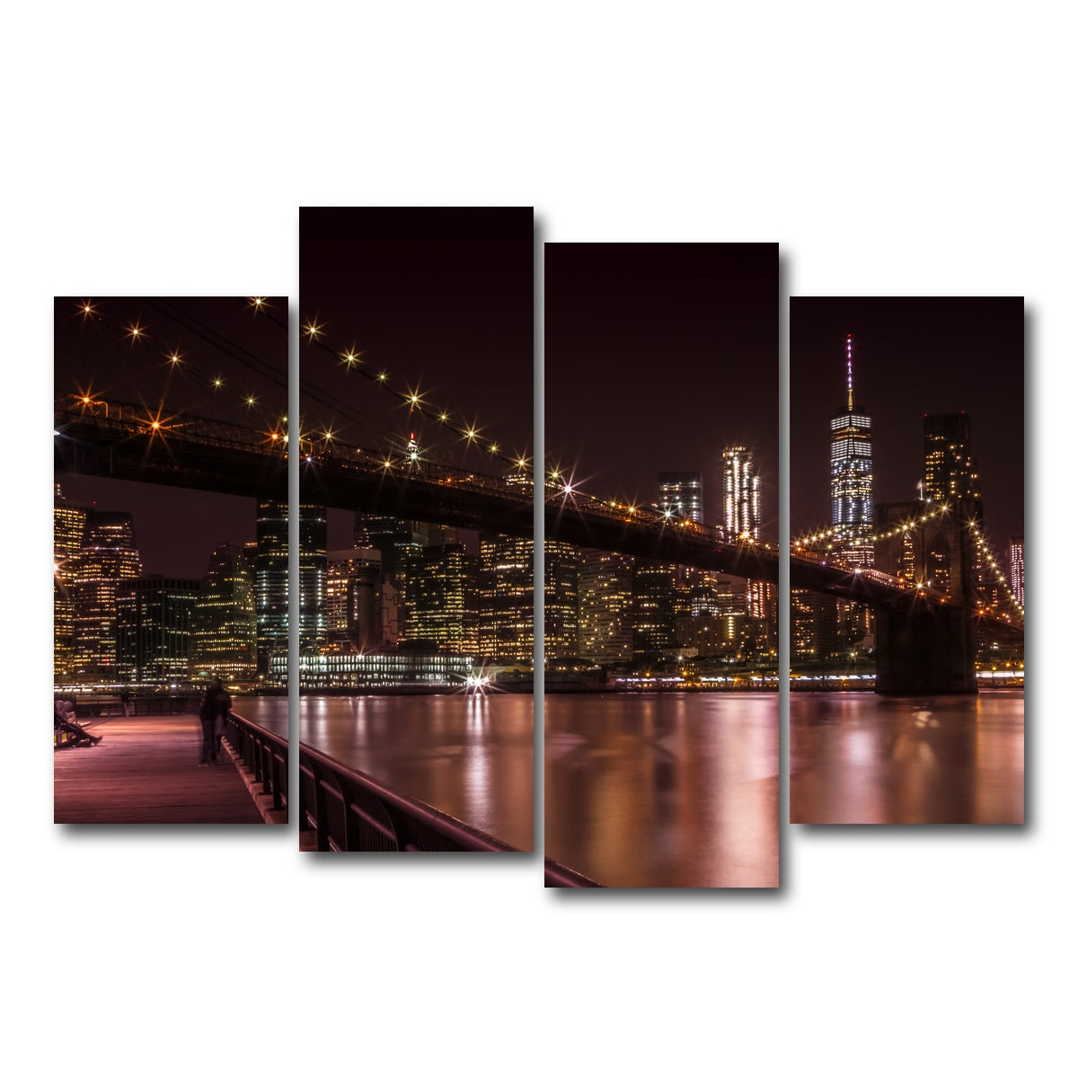 AUTO-MOCKUP WHITE | Manhattan Skyline & Brooklyn Bridge Sunset | 4 Piece | Gallery Wrap Canvas | group=4_normal