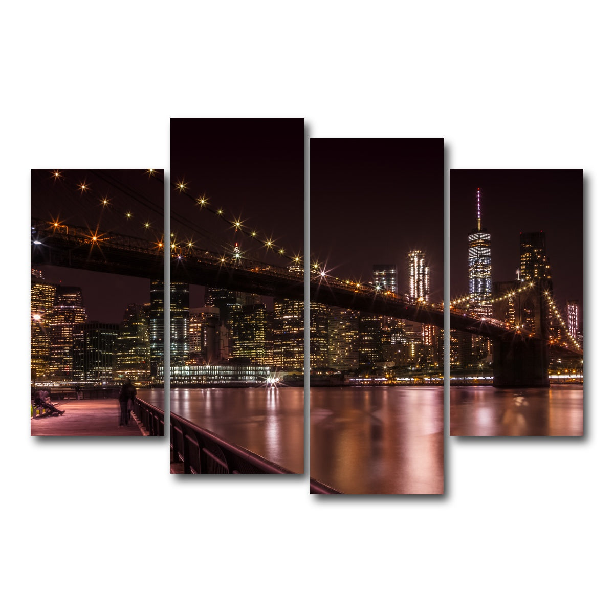 AUTO-MOCKUP WHITE | Manhattan Skyline & Brooklyn Bridge Sunset | 4 Piece | Gallery Wrap Canvas | group=4_short
