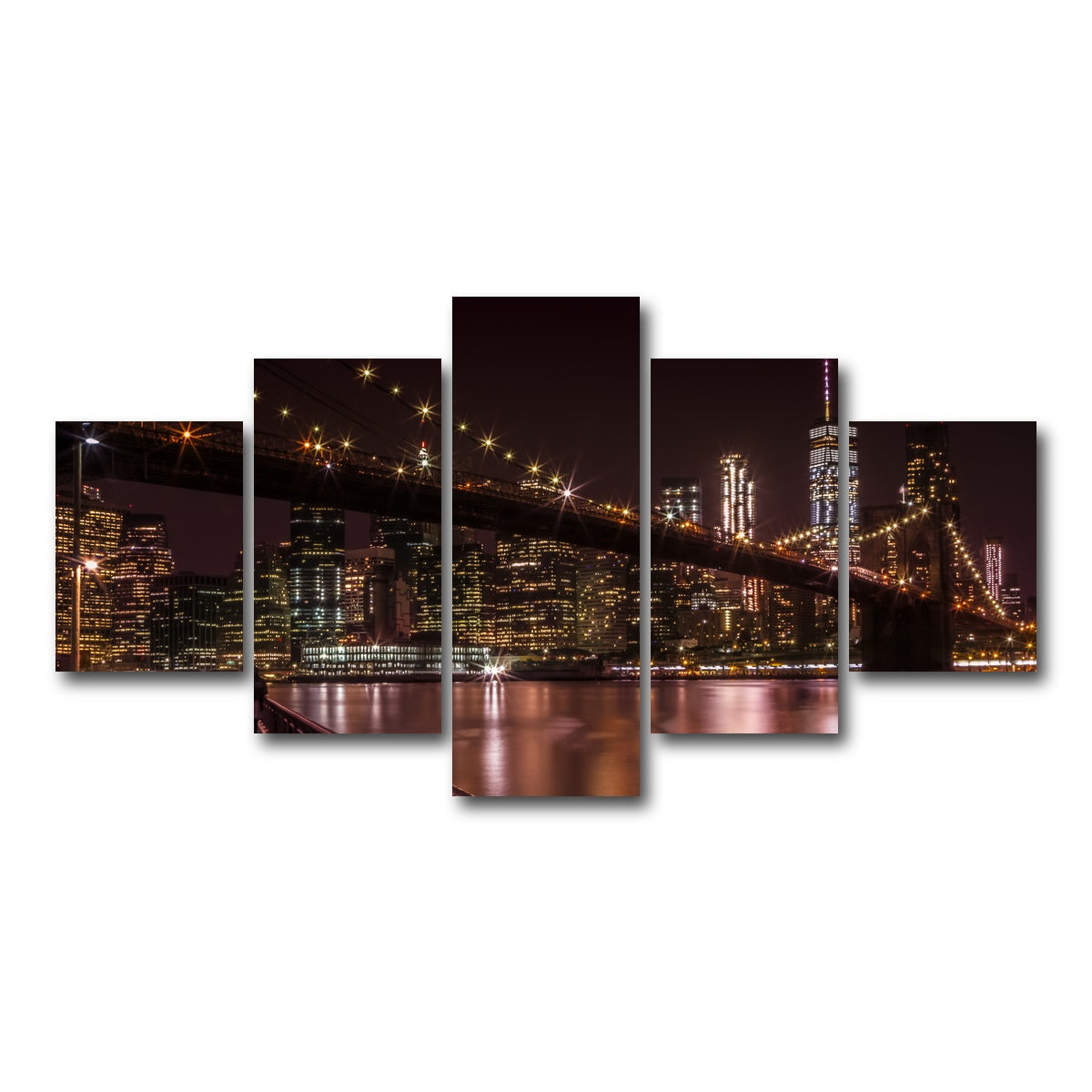 AUTO-MOCKUP WHITE | Manhattan Skyline & Brooklyn Bridge Sunset | 5 Piece | Gallery Wrap Canvas | group=5_short