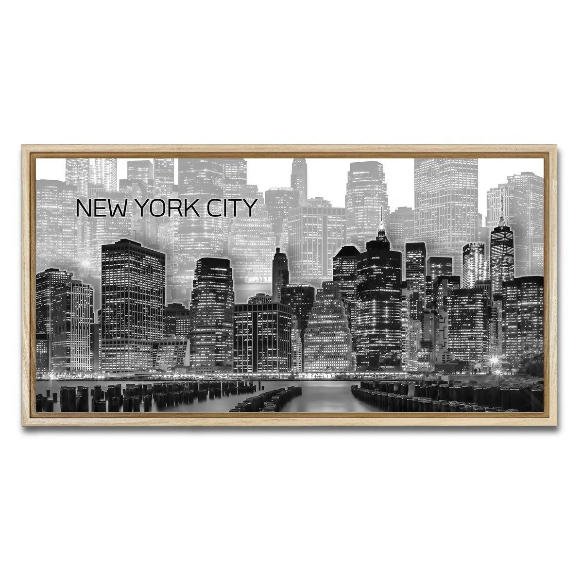 AUTO-MOCKUP WHITE | Manhattan Skyline Graphic Art | 1 Piece | Natural Framed Canvas | group=2x1