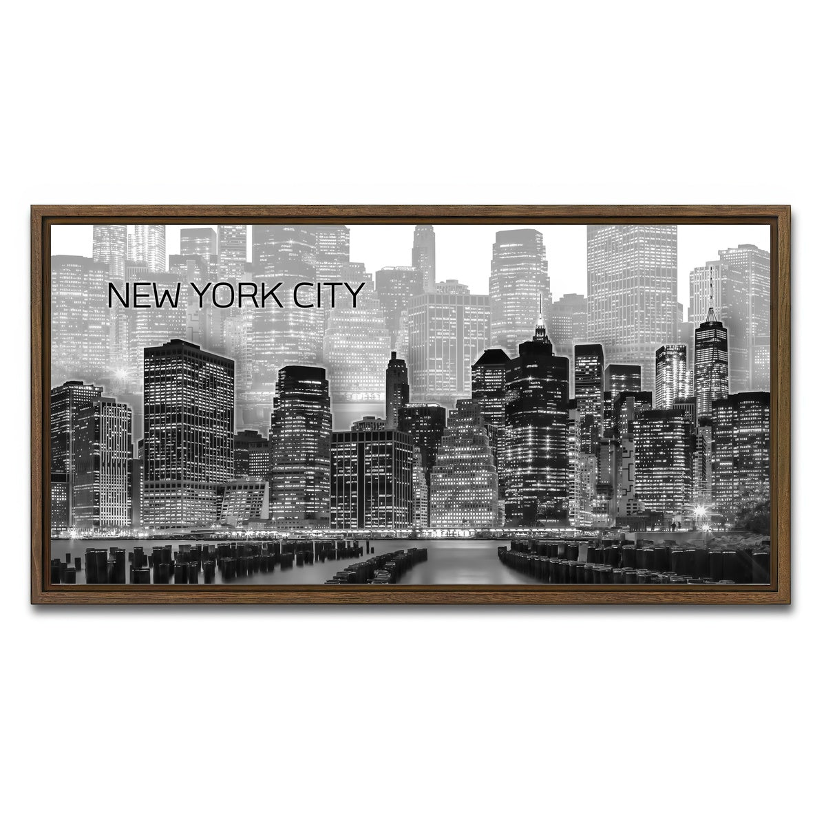 AUTO-MOCKUP WHITE | Manhattan Skyline Graphic Art | 1 Piece | Walnut Framed Canvas | group=2x1