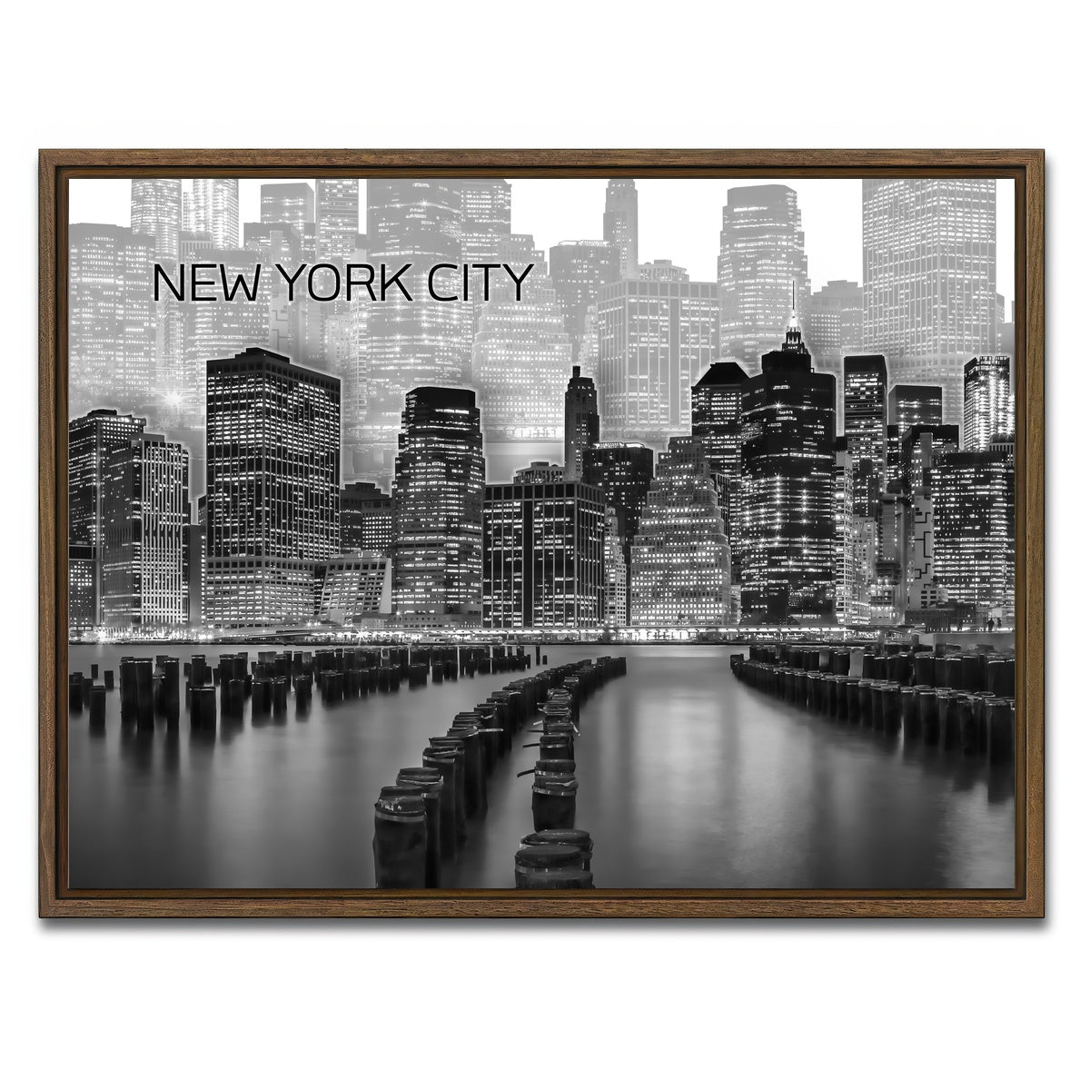 AUTO-MOCKUP WHITE | Manhattan Skyline Graphic Art | 1 Piece | Walnut Framed Canvas | group=4x3