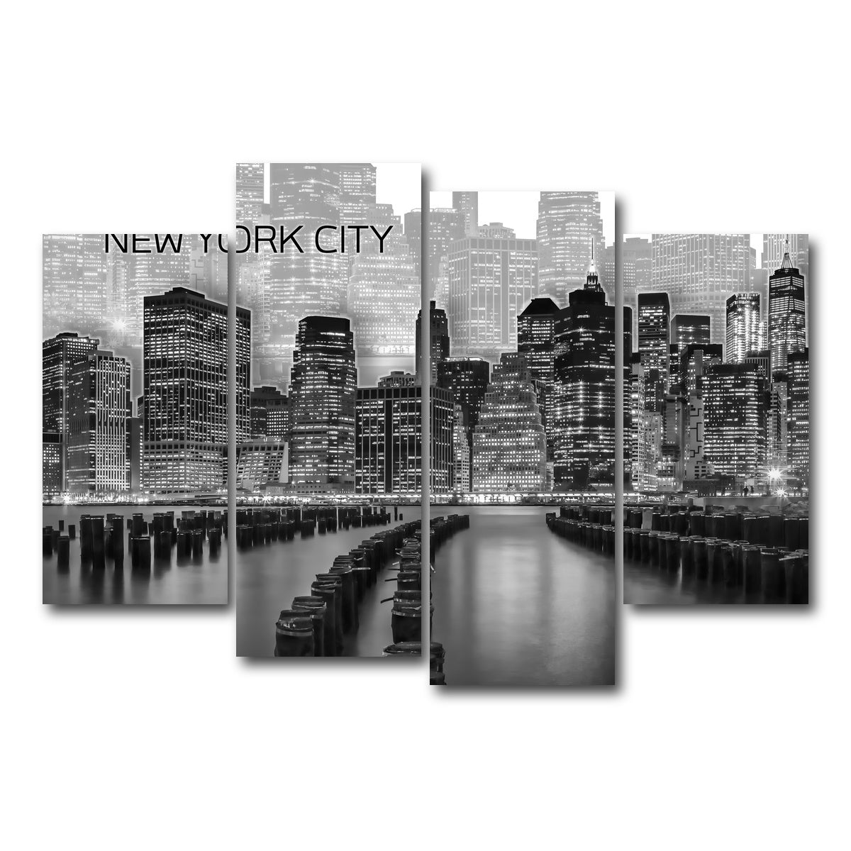 AUTO-MOCKUP WHITE | Manhattan Skyline Graphic Art | 4 Piece | Gallery Wrap Canvas | group=4_short