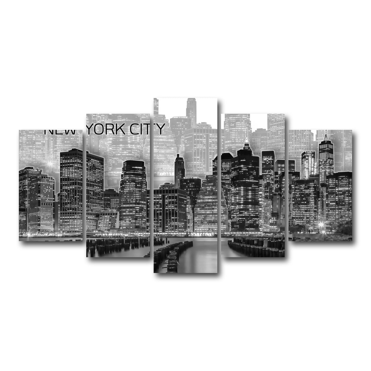AUTO-MOCKUP WHITE | Manhattan Skyline Graphic Art | 5 Piece | Gallery Wrap Canvas | group=5_normal