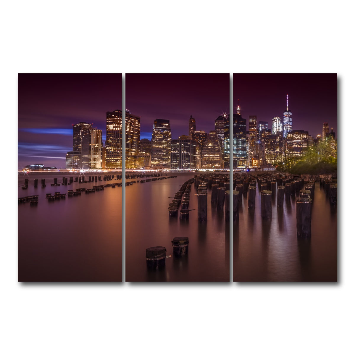 AUTO-MOCKUP WHITE | Manhattan Skyline at Sunset | 3 Piece | Gallery Wrap Canvas | group=12x24