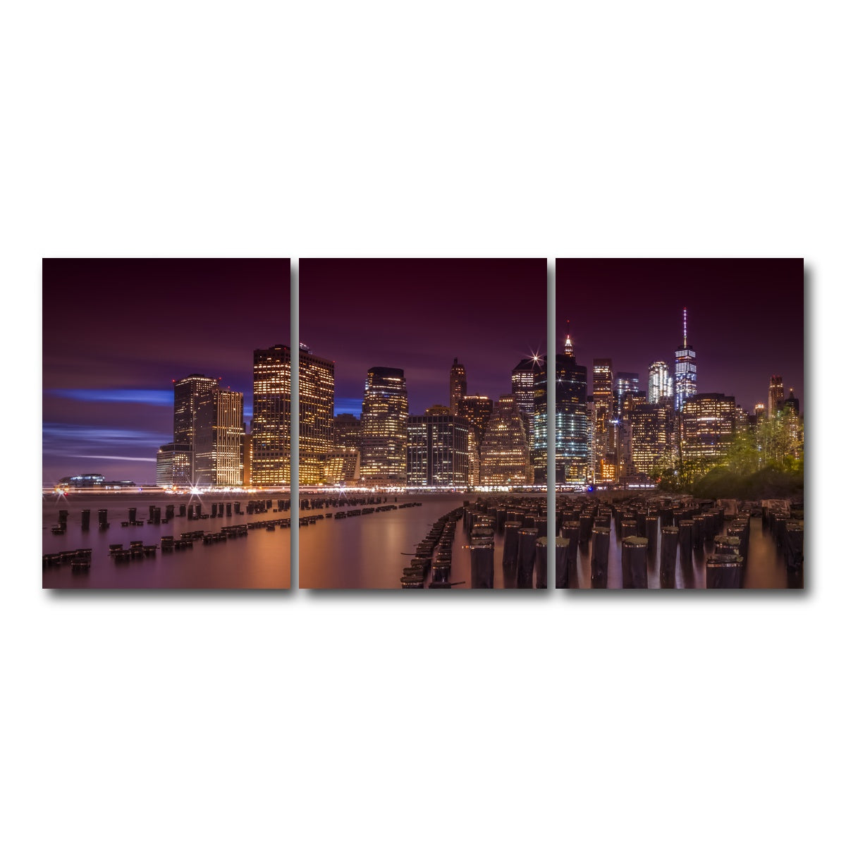 AUTO-MOCKUP WHITE | Manhattan Skyline at Sunset | 3 Piece | Gallery Wrap Canvas | group=18x24
