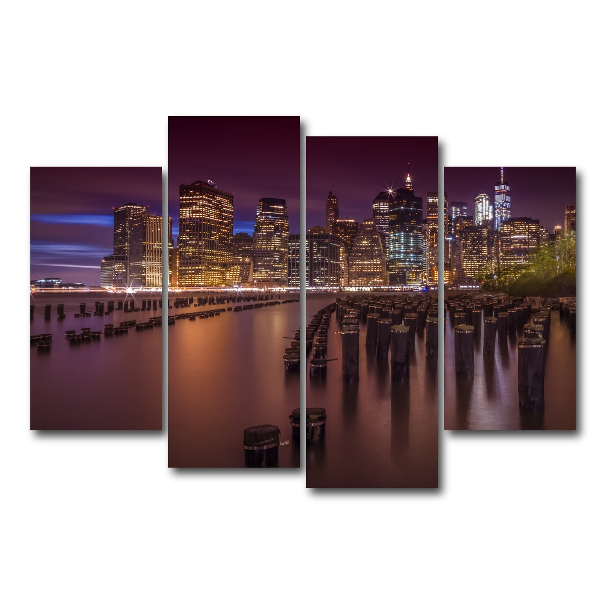 AUTO-MOCKUP WHITE | Manhattan Skyline at Sunset | 4 Piece | Gallery Wrap Canvas | group=4_short