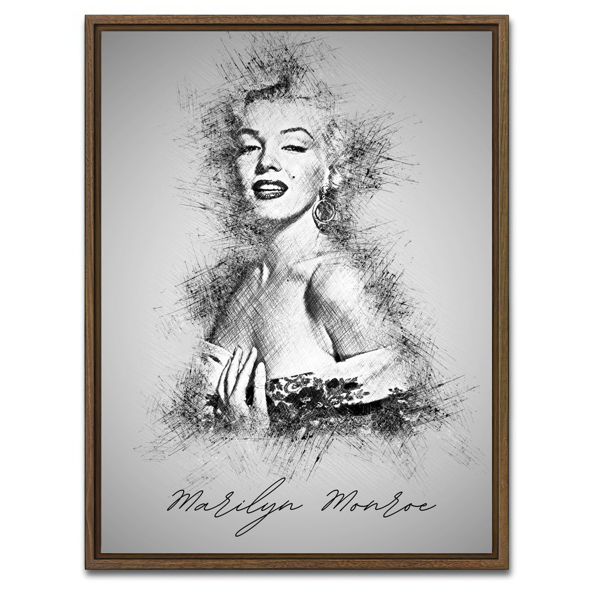 AUTO-MOCKUP WHITE | Marilyn Monroe Sketch | 1 Piece | Walnut Framed Canvas | group=3x4