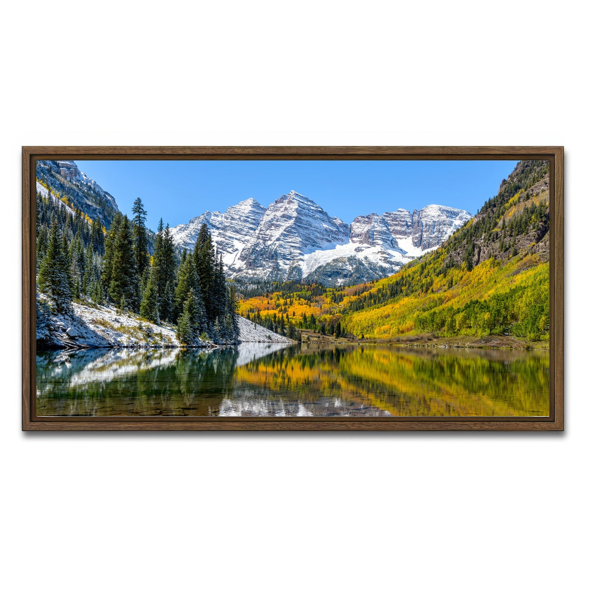 AUTO-MOCKUP WHITE | Maroon Bells Snow Coated | 1 Piece | Walnut Framed Canvas | group=2x1