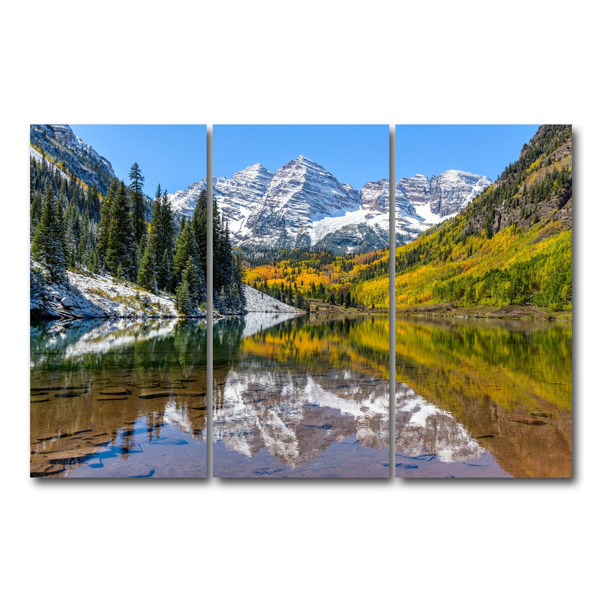 AUTO-MOCKUP WHITE | Maroon Bells Snow Coated | 3 Piece | Gallery Wrap Canvas | group=12x24
