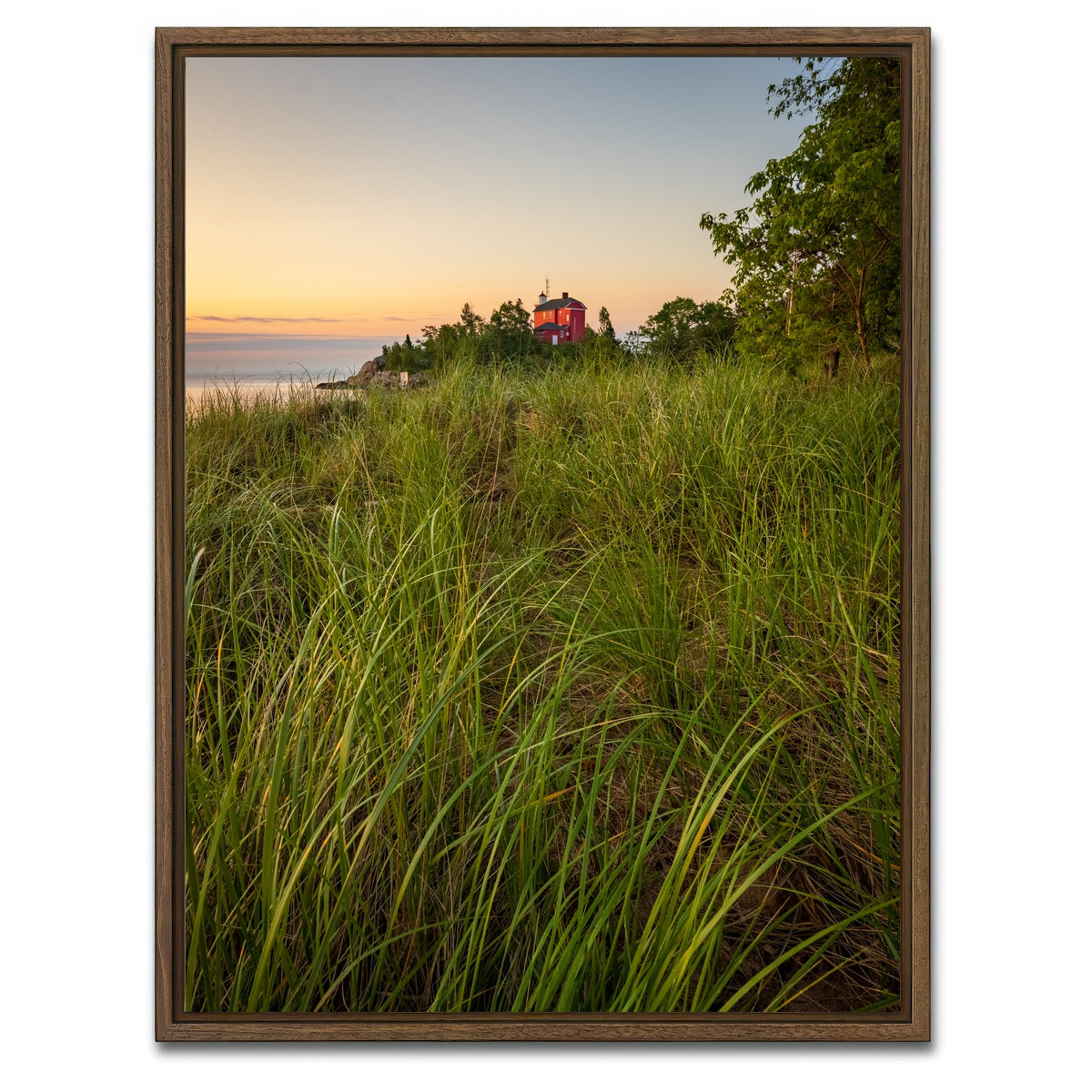 AUTO-MOCKUP WHITE | Marquette Harbor Lighthouse Morning | 1 Piece | Walnut Framed Canvas | group=3x4