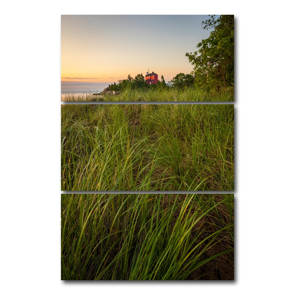 AUTO-MOCKUP WHITE | Marquette Harbor Lighthouse Morning | 3 Piece | Gallery Wrap Canvas | group=12x24_stacked