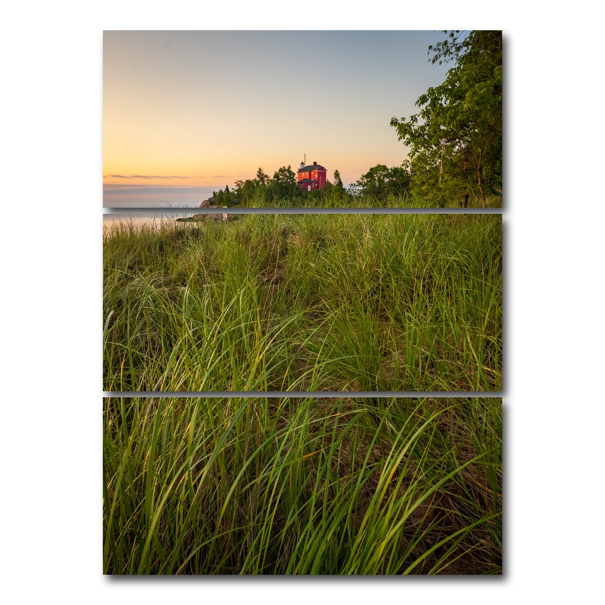 AUTO-MOCKUP WHITE | Marquette Harbor Lighthouse Morning | 3 Piece | Gallery Wrap Canvas | group=8x18_stacked