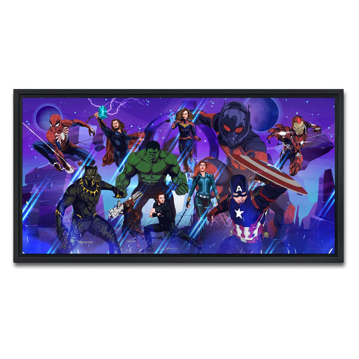 AUTO-MOCKUP WHITE | Marvel Character Collage | 1 Piece | Black Framed Canvas | group=2x1